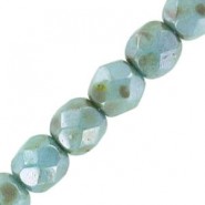 Czech Fire polished faceted glass beads 3mm Chalk white blue luster